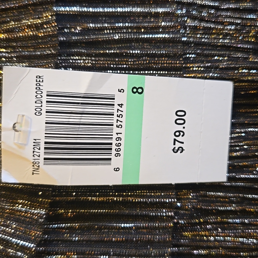 Connected-Shimmery sleeveless fitted layered gold/blk dress Sz 8 NWT. - Picture 3 of 12